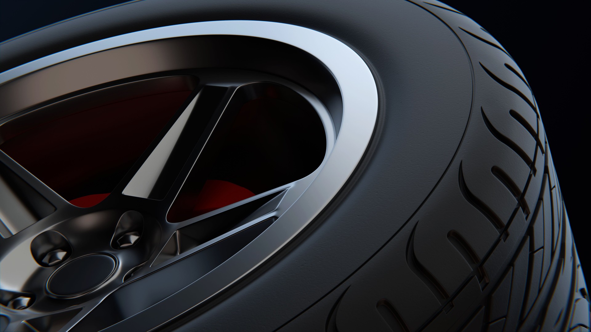 Concept garage tools. auto wheels on a dark background with chrome rims close-up. 3d render